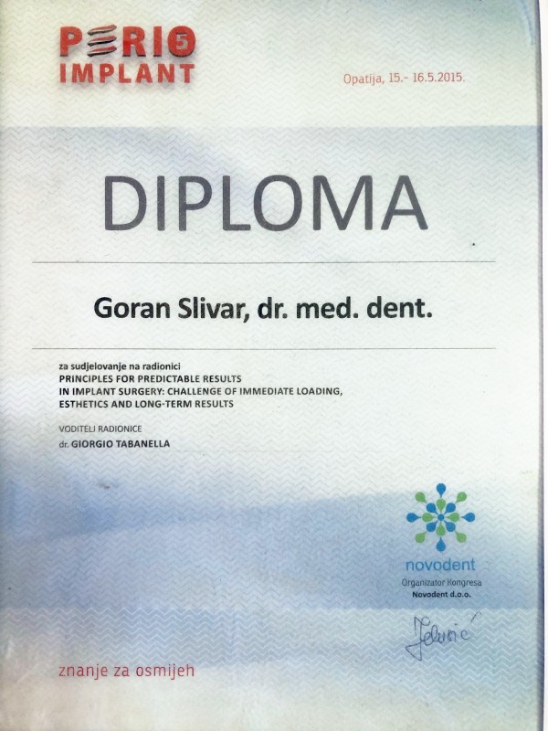 dr.Goran-slivar-perioipmlant-2015-diploma